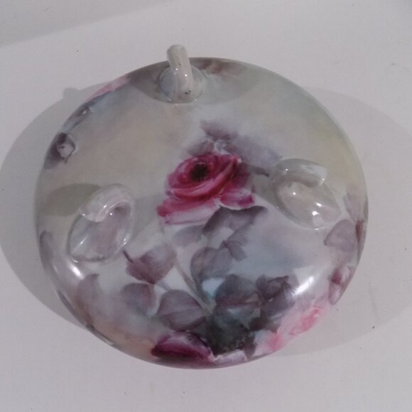 Vintage Limoges France 3 Footed Bowl Dish Pink Purple Roses - Picture 8 of 14